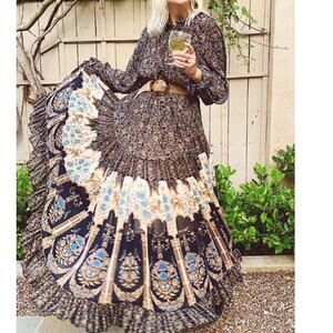 Free people feelin groovy prairie peasant maxi navy dress  Medium